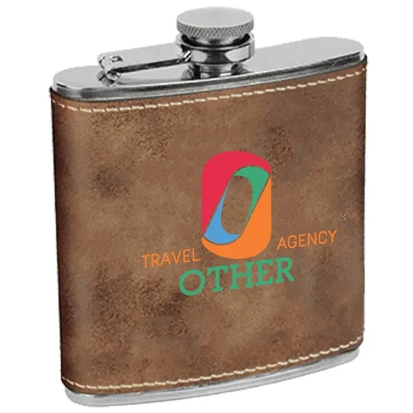 6 oz. stainless steel flask with rustic leatherette and laser engraving;... from ASI 74601 Calico