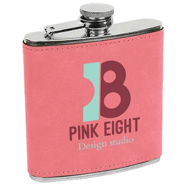 6 oz. stainless steel flask with pink leatherette and laser engraving;... from ASI 74601 Calico