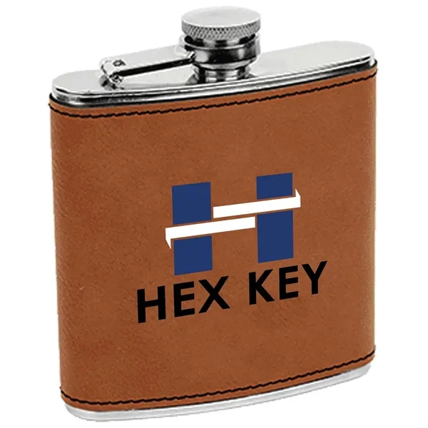 6 oz. stainless steel flask with rawhide leatherette and laser engraving;... from ASI 74601 Calico