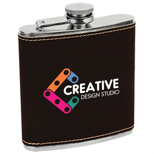 6 oz. stainless steel flask with black leatherette and laser engraving;... from ASI 74601 Calico