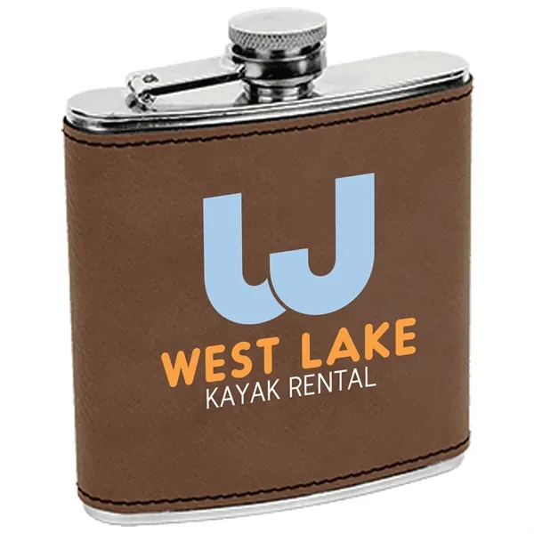 6 oz. stainless steel flask with dark brown leatherette and laser... from ASI 74601 Calico