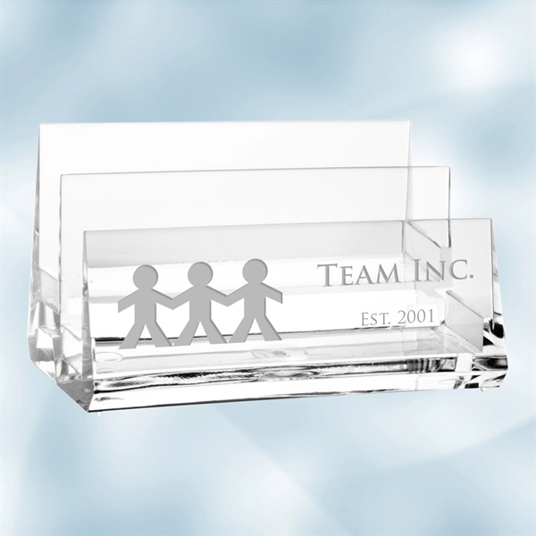 Two-tiered business card holder made of acrylic measures 3.75" x 2.5"... from ASI 47791 Best Deal Awards