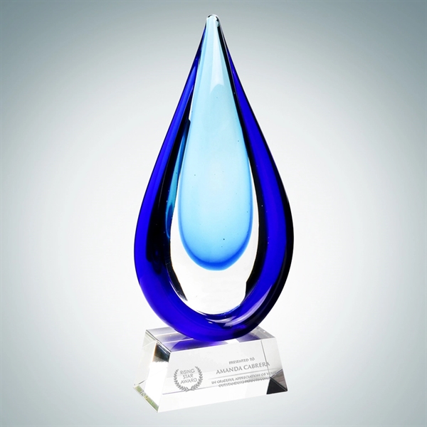 Art glass Aquatic award with vibrant blue hue and a clear... from ASI 47791 Best Deal Awards