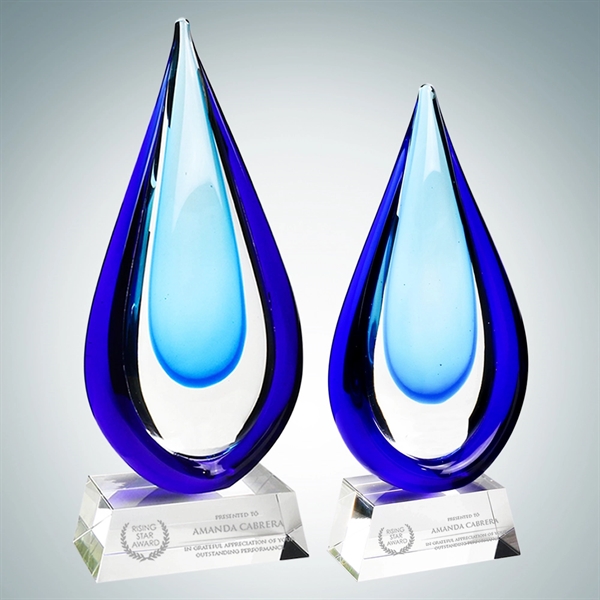 Art glass Aquatic award with vibrant blue hue and a clear... from ASI 47791 Best Deal Awards