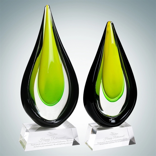 Art glass Goldfinch award with vibrant green hue and a clear... from ASI 47791 Best Deal Awards