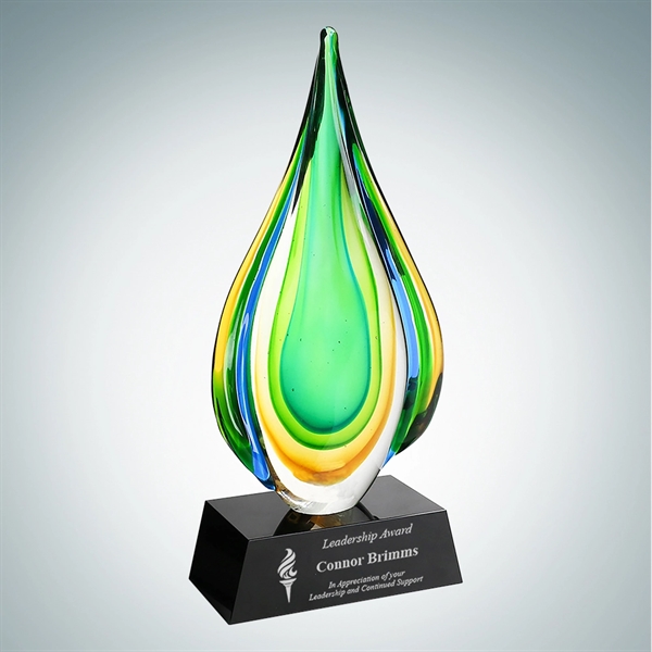 Art glass Rainforest award with vibrant green hue and a black... from ASI 47791 Best Deal Awards
