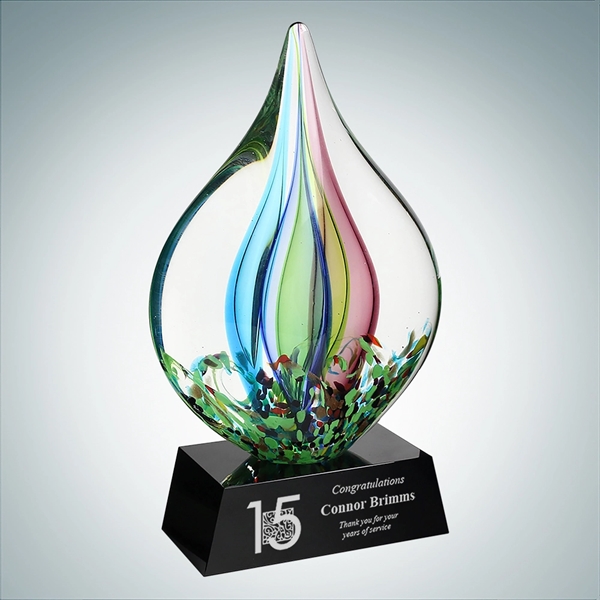Art glass Coral award with vibrant green hue and a black... from ASI 47791 Best Deal Awards
