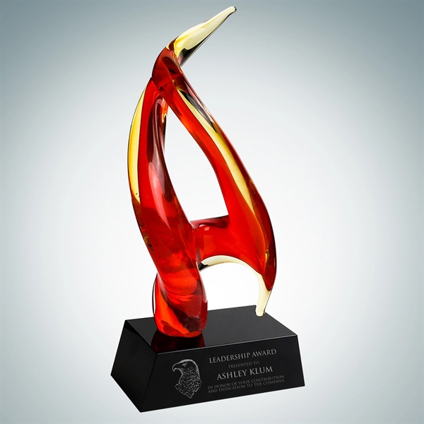 Art glass Inferno award with vibrant red hue and a black... from ASI 47791 Best Deal Awards