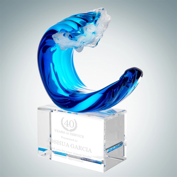 Art glass Partnership award with vibrant blue hue and a crystal... from ASI 47791 Best Deal Awards