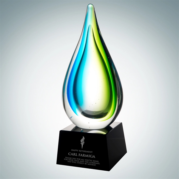 Art glass Tropic Drop award with vibrant green hue and a... from ASI 47791 Best Deal Awards
