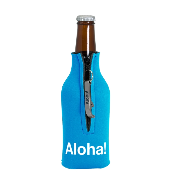 Zippered bottle insulator with opener, 1/8" high-density open-cell scuba foam.... from ASI 74710 Numo / NUMO