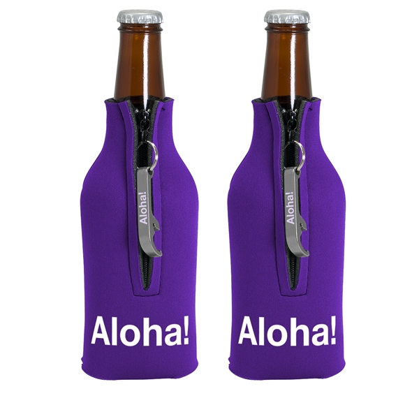 Zippered bottle insulator with opener, 1/8" high-density open-cell scuba foam.... from ASI 74710 Numo / NUMO