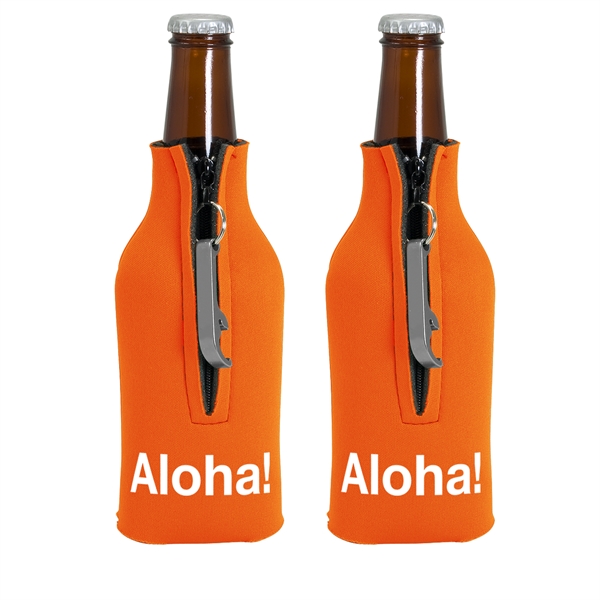 Blank zippered bottle insulator with opener, 1/8" high-density open-cell scuba foam.... from ASI 74710 Numo / NUMO