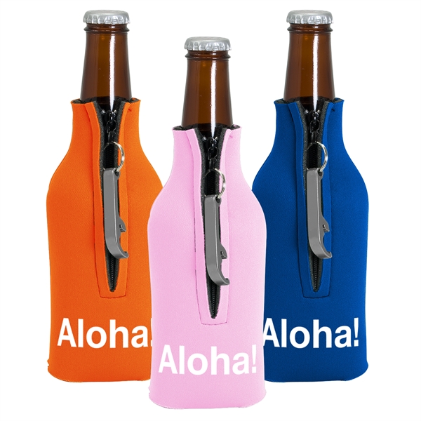 Blank zippered bottle insulator with opener, 1/8" high-density open-cell scuba foam.... from ASI 74710 Numo / NUMO