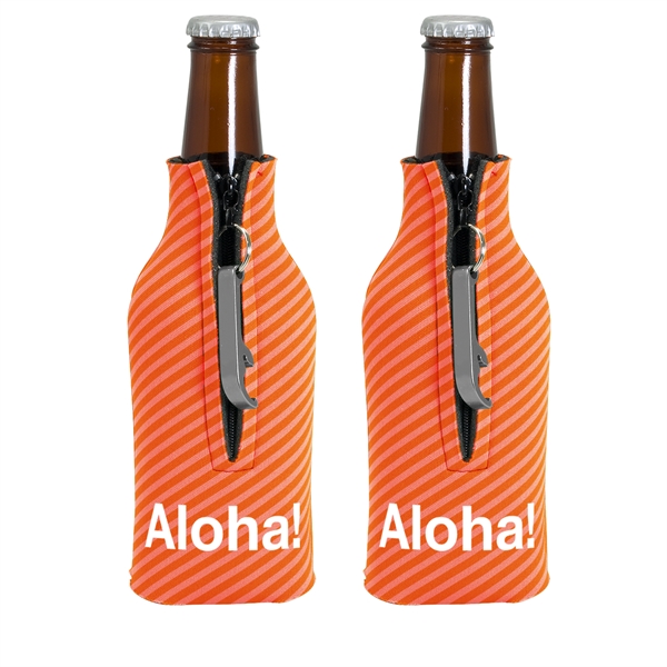 Zippered bottle insulator with opener, 1/8" high-density open-cell scuba foam.... from ASI 74710 Numo / NUMO