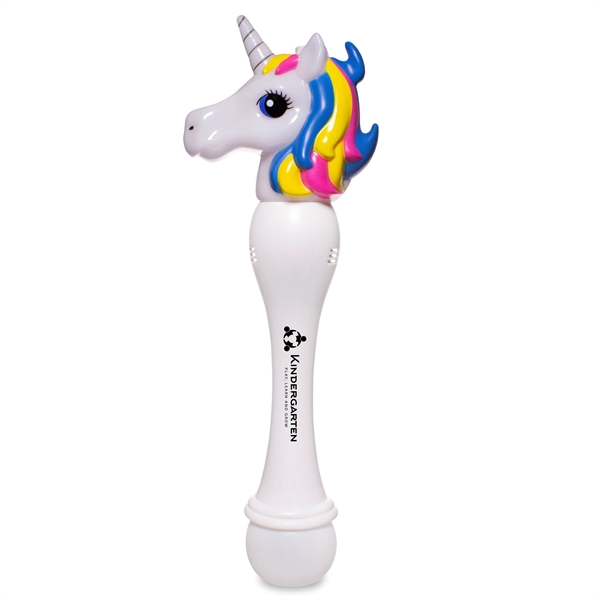 Light-up LED bubble wand with white plastic unicorn head, built-in LEDs... from ASI 42016 Brighter Promotions Inc