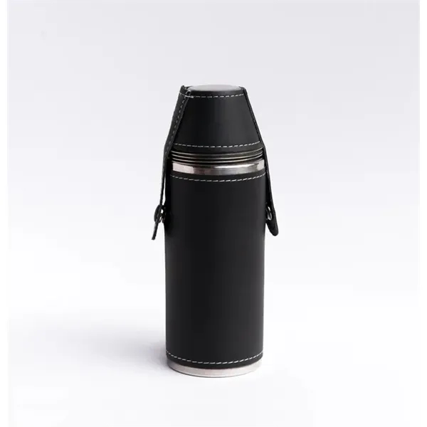 8oz stainless steel flask with 4 shot glasses in leather sleeve-ideal... from ASI 72657 Active Life Promo / Apres Ski Ingrain