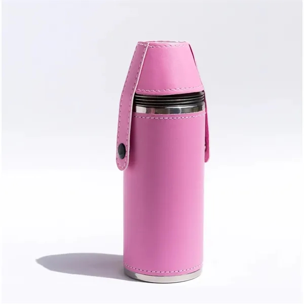 8oz stainless steel flask with 4 shot glasses in leather sleeve-ideal... from ASI 72657 Active Life Promo / Apres Ski Ingrain