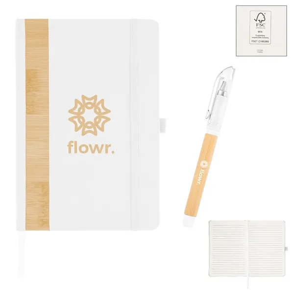 Gift set with a recycled PU and bamboo accent journal with... from ASI 61125 Hit Promotional Products / Hit®
