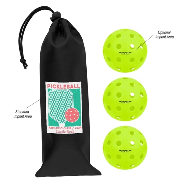 Pickleball set with three, 40-hole balls and a polyester drawstring pouch.... from ASI 61125 Hit Promotional Products / Hit®