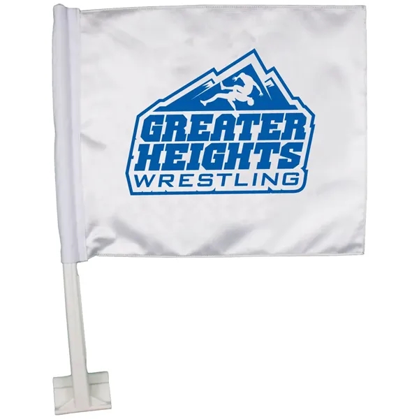 15" x 11" premium white polyester fabric car flag with school... from ASI 31260 AdCapitol