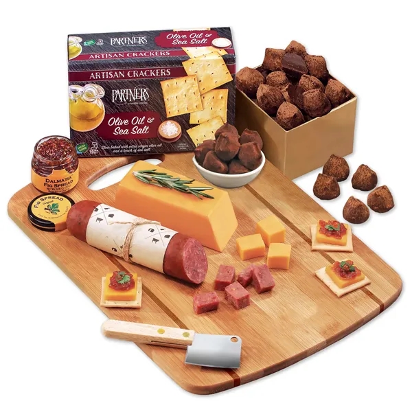 Cheese, sausage & fig spread on a bamboo board-firebranded with your... from ASI 68680 Maple Ridge Farms Inc