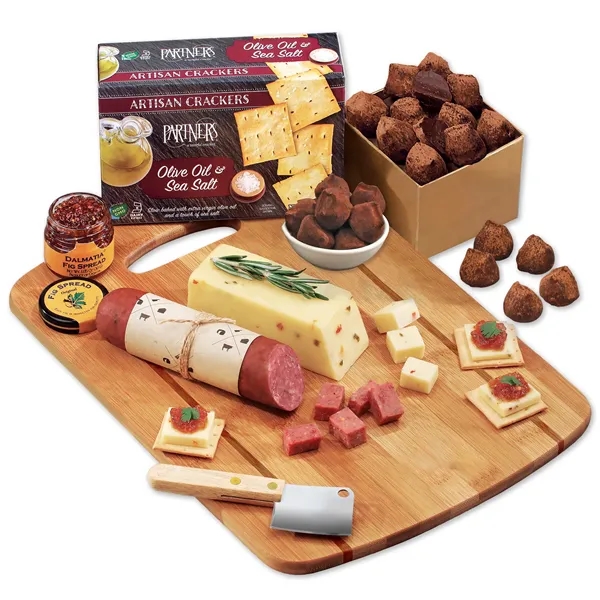 Cheese, sausage & fig spread on a bamboo board-firebranded with your... from ASI 68680 Maple Ridge Farms Inc