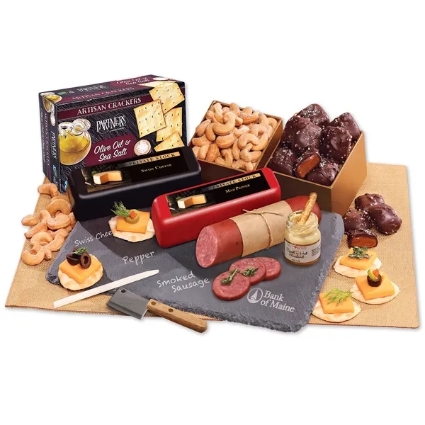 Slate cheese plate with Wisconsin pairings-an elegant, reusable gift with natural... from ASI 68680 Maple Ridge Farms Inc