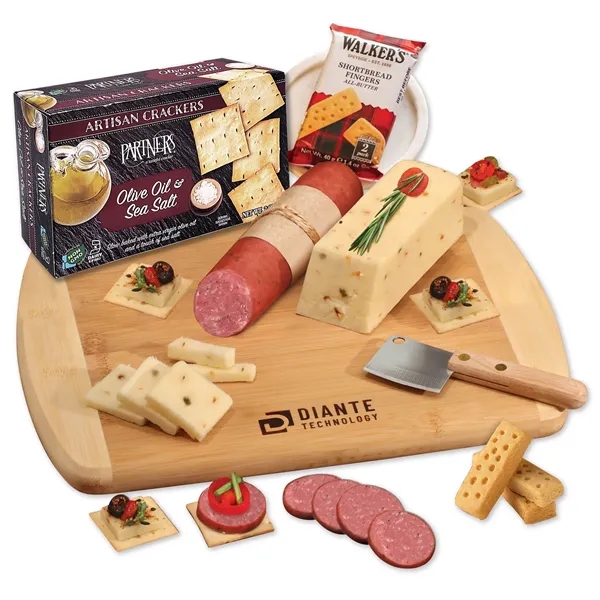 Cheese, sausage & crackers on a bamboo board-includes cleaver & your... from ASI 68680 Maple Ridge Farms Inc