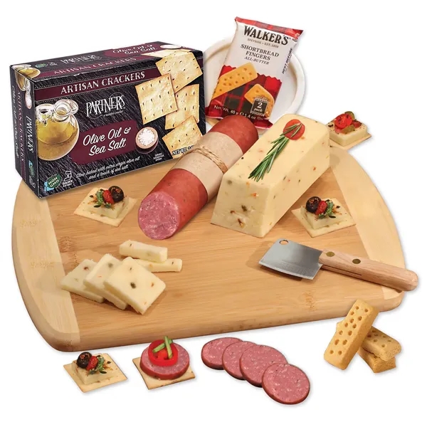Cheese, sausage & crackers on a bamboo board-includes cleaver & your... from ASI 68680 Maple Ridge Farms Inc