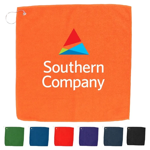 15" x 15" golf towel with a hook and grommet.... from ASI 57653 Gold Bond