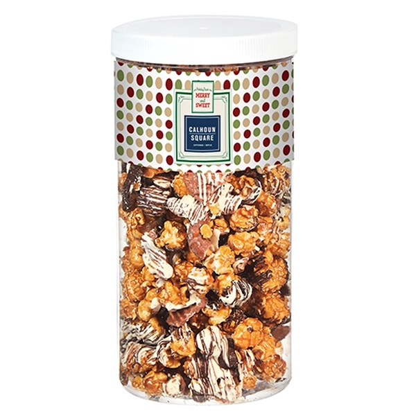 Popcorn tub filled with chocolate pretzel & potato chip popcorn.... from ASI 71685 Midnite Snax®