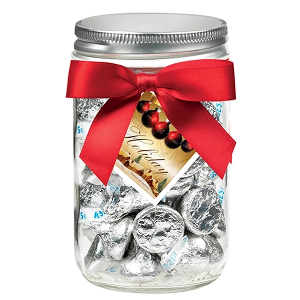 12 oz. glass mason jar with grosgrain bow and Hershey's® Kisses®... from ASI 71685 Midnite Snax®