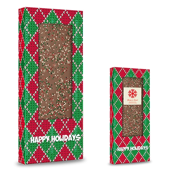 3.5 oz. Belgian chocolate bar topped with holiday colored sprinkles; includes... from ASI 71685 Midnite Snax®