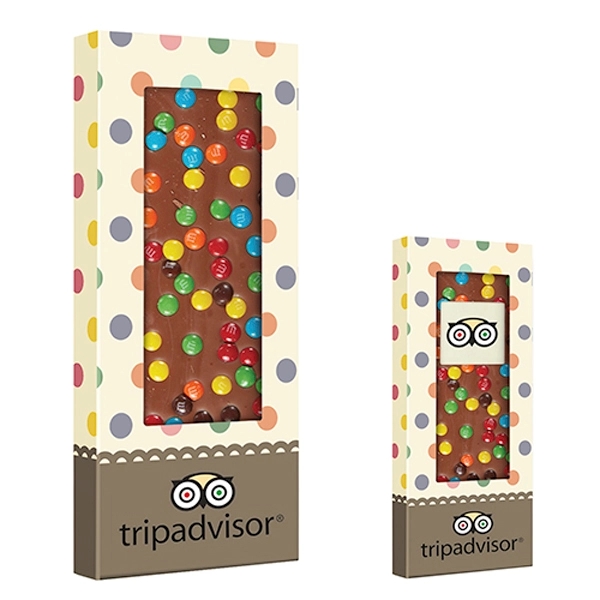 3.5 oz. Belgian chocolate bar topped with miniature M&Ms®; includes 4-color... from ASI 71685 Midnite Snax®