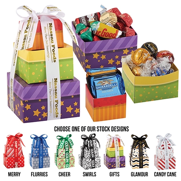Stock tower filled with festive favorites - Hershey's® Holiday Mix, Lindt®... from ASI 71685 Midnite Snax®