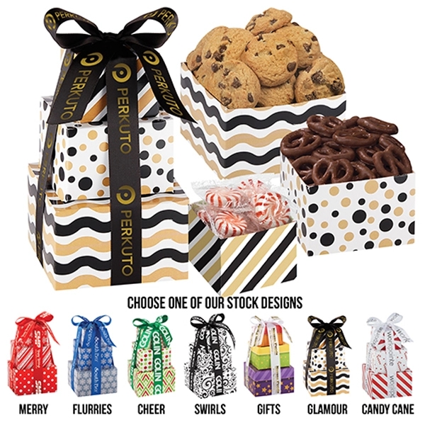 Custom tower full of classic treasures - mini chocolate chip cookies,... from ASI 71685 Midnite Snax®