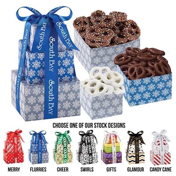 Promotional tower filled with chocolate covered pretzels, yogurt covered pretzels and... from ASI 71685 Midnite Snax®