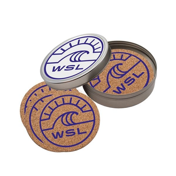 Set of 4 cork coasters housed in a round tin that... from ASI 90807 Tekweld