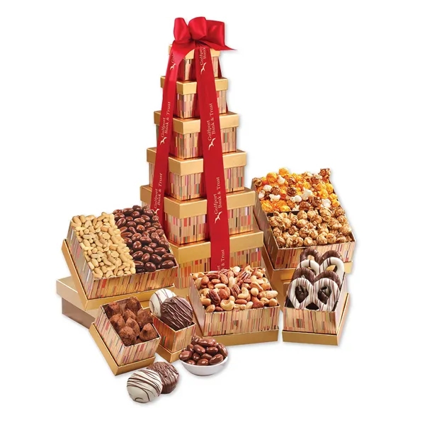 Gourmet tower with popcorn, nuts & chocolates is perfect for sharing... from ASI 68680 Maple Ridge Farms Inc