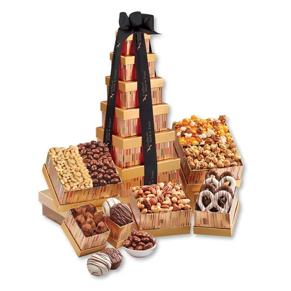 Gourmet tower with popcorn, nuts & chocolates is perfect for sharing... from ASI 68680 Maple Ridge Farms Inc