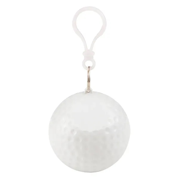 3 1/2" white golf ball shaped holder with a polyethylene poncho... from ASI 61125 Hit Promotional Products / Hit®