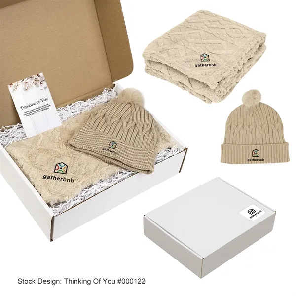Bundle Up gift set with cable knit rPET pom beanie and... from ASI 61125 Hit Promotional Products / Hit®