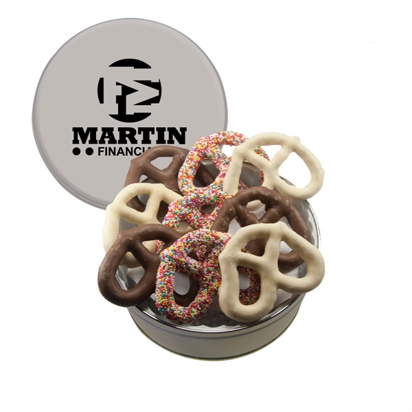 Tin filled with multiple filler options of good gift snacks and... from ASI 61125 Hit Promotional Products