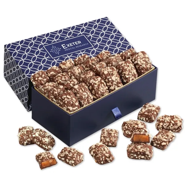 Navy & white drawer box with custom logo imprint. Pull ribbon... from ASI 68680 Maple Ridge Farms Inc