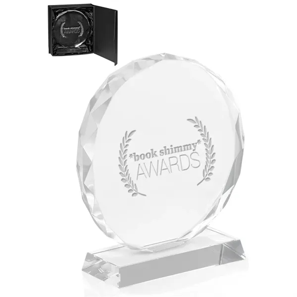 Round edge crystal glass award with carved edges and a sturdy... from ASI 39552 BEL Promo