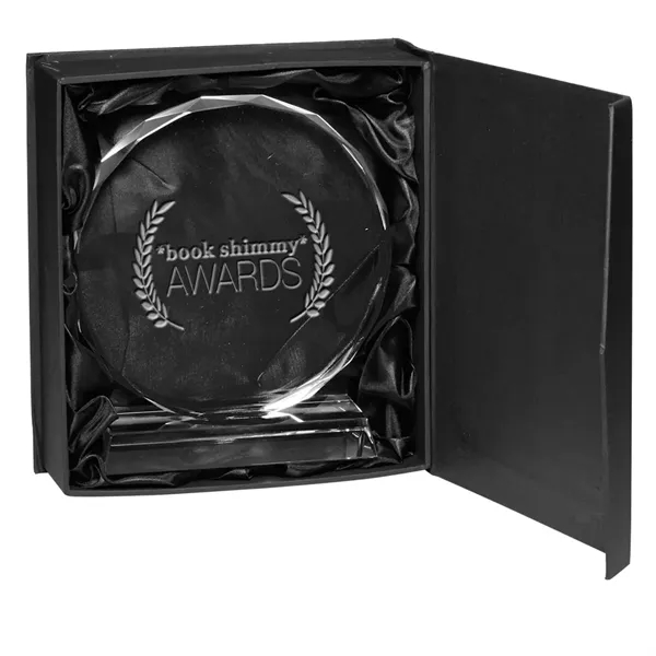 Round edge crystal glass award with carved edges and a sturdy... from ASI 39552 BEL Promo