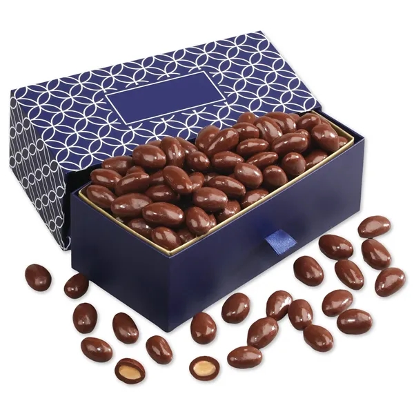 Navy & white drawer box with custom logo imprint. Pull ribbon... from ASI 68680 Maple Ridge Farms Inc