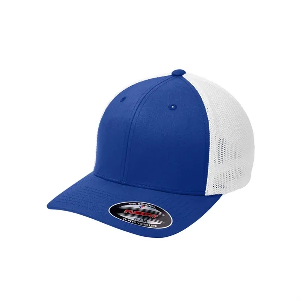 Breathable Flexfit trucker hat with mesh panels, structured fit, and modern... from ASI 72657 Active Life Promo / Active Life
