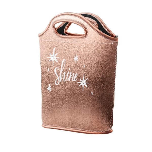 Metallic neoprene large lunch tote with handles, zippered closure, color stitching... from ASI 74710 Numo / NUMO